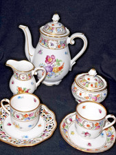 SCHUMANN EMPRESS DRESDEN FLOWERS MINI COFFEE & CREAMER/SUGAR & CUP & SAUCER picture
