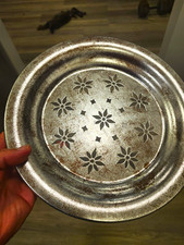 Vintage Aluminum Plate Tray w/ Pierced Floral Cutout Design & Ball Feet picture