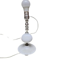 Vtg Fenton Hobnail Milk Glass Table Lamp Base White Mid Century Lighting 13in picture