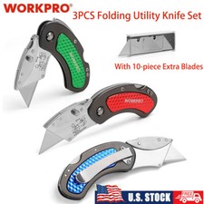 WORKPRO 3PC Folding Utility Knife Set Quick Change/Back-lock w/10PC Extra Blades picture
