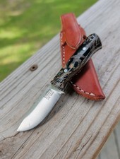 Bark River Bravo Micro CPM S35VN Knife Floral In Black Resin Leather Slip Sheath picture