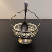 Vintage Silverplate Sugar Basket w/ Spoon & Glass Insert Pierced Sheffield picture