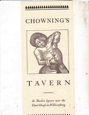 CHOWNING'S TAVERN---WILLIAMSBURG VIRGINIA----1960'S----PAPER MENU picture