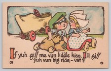 1900s Antique Dutch Kids Comic Postcard Wooden Shoe Cart TP Co NY 241 picture