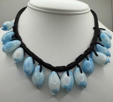Vintage Hawaiian Tribal Shell Necklace Light Weight Cowrie Shells Blue Estate picture