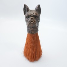 Antique Valet Brush Wood Bulldog Head - Natural Bristles - 7