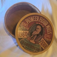 Vintage Pioneer Flour Mills Round Wooden Storage Box picture