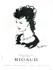 1946 Rigaud Perfume Vintage Cosmetics Ad - Emilien Dufour Illustration B&W Paris picture