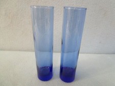 Pair cobalt blue COLLINS GLASSES tall bar set 2 glass picture