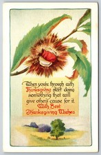Thanksgiving~Horse Chestnut w/Red Seed On Branch~c1920 Vintage ART DECO Postcard picture