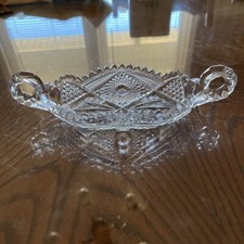 Crystal Cut Glass Pickle Relish 9” Dish Sawtooth Edge picture
