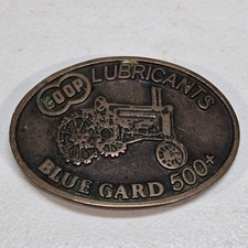 John Deere Co Op Lubricants Blue Gard 500+ Brass Vintage Brass Belt Buckle picture