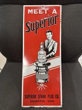 Vintage SUPERIOR SPARK PLUG Painted Metal Tin Sign Original Rare AC Embossed picture