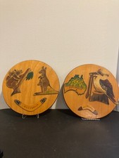 Vintage Australian Hand Painted Wooden Wall Plaques Koala Kookaburra Set 2 picture