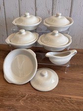 VTG HF Coors Chefsware White Ceramic 5 Ramekins Casserole Lids Sauce Boat Set picture