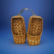 Antique Traditional Russian Folkart Woven Lapti Bast Shoes Childrens RARE picture