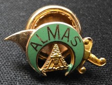RARE 10K Gold Almas Shriners Masonic Lapel Pin Scimitar Crescent LGB DC Karat picture