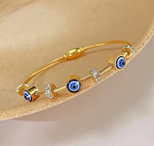 Evil Eye & Diamond Hand Kada Magnet Lock Bangle Bracelet Yellow Gold Plated picture