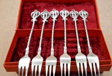  Vintage Russian USSR Melchior DESSERT  FORKS Boxed Set 12 pcs picture