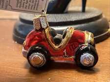 OWC Old World Christmas Blown Glass Race Car #44019 Tiny red & gold racer is #1 picture