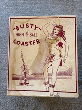 Vintage “Busty” High Ball Coaster And Bottle Novelty set of 5 Items 1960’s picture