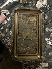 Vintage Signed Egyptian Cairo Ware Brass Copper Tray 18” Mid Century Hand Chased picture