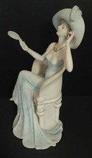 Art Deco Large Juliana Style Lady In Chair With Mirror Figurine Scupture Blue picture
