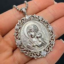 Vintage 925 Sterling Silver Virgin Mary Child Orthodox Icon Pendant Jewelry Gift picture