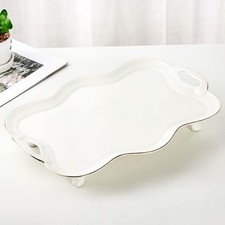 DUJUST Porcelain Serving Tray with Handles, British Style Tea Tray with Rim picture