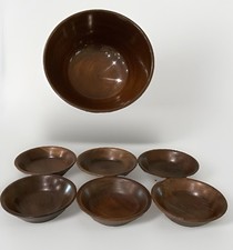 VTG (7 Pcs) Hand Turned Genuine Mahogany Wood 1 Salad Bowl & 6 Serving Bowls picture
