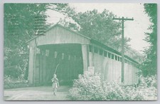 Vintage Black Bridge Oxford OH Covered Bridge Fisherman Postcard 1955 picture