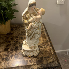 Vieux Bruxelles Porcelain Madonna & Child 13.5” Gilt AVM Religious Statue picture