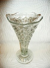 Crystal Vase Diamond Pattern, Vintage Flared & Scalloped Top, 8
