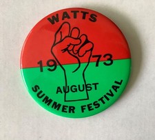 Vintage Watts Summer Festival August 1973 pin back button Black Pride picture