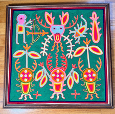 Crescencio Perez Robles Huichol Wixárika Yarn Painting Mexican Folk Art Framed picture