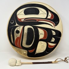 Fred Trout Tlingit Eagle Drum Alaska Signed 2005 picture