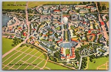 NY Worlds Fair 1939 Linen Postcard A View Of The Fair 65000 Aerial View picture