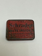 Antique 1920-30s Schrader Valve Insides Small Tin with Valves picture