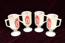 Otto's Pink Pig Restaurant Milk Glass Footed Mugs Set of 4 Van Nuys CA 1960-70's picture
