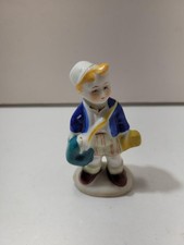 Vintage Porcelain Figurine Boy in Cap Umbrella Made in Occupied Japan Colorful picture