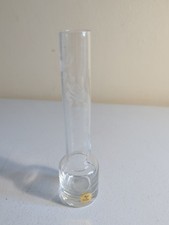Vintage Made in Poland Clear Glass Bud Vase Etched Floral 6.5