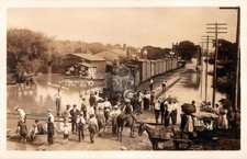 Flooded Ottawa KS Kansas Santa Fe Railroad Train depot RPPC Photo Postcard COPY picture