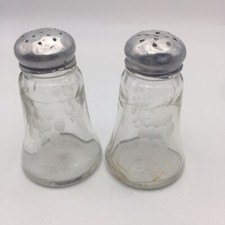 Depression Glass Hazel Atlas Salt & Pepper Shakers Etched Grapes w/aluminum lids picture