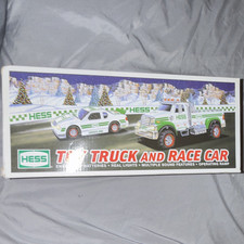 Hess 2011 Toy Truck & Race Car Box Set Gas & Oil Theme White Green picture