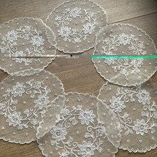 Pretty Antique Vintage 6x Fine cream net floral Lace drinks Mats coasters 13cm picture