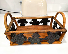 Wood & Metal Leaf Pattern Serving Tray w/ Handles, Rectangle, Brown/Black picture
