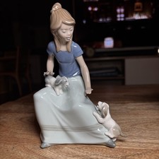 Vintage NAO by Lladro Figurine 1011 Playmates Girl with Puppies Dogs Retired picture