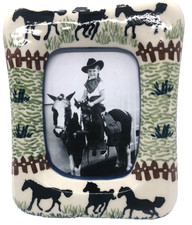 Polish Pottery Stoneware Frame Horsing Around Horses Black Green Rust picture