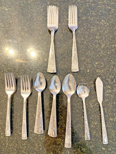 LIFETIME CUTLERY KOREA FLORAL  SQUARES SILVERWARE FLATWARE 38 PCS SPOON FORK LOT picture