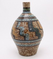 Mid Century Mod Vtg Terra Cotta Pottery Hand Paint Glaze Art 8 Vase Italy Rustic picture